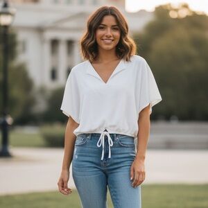 Who What Wear White V-Neck Crop Top